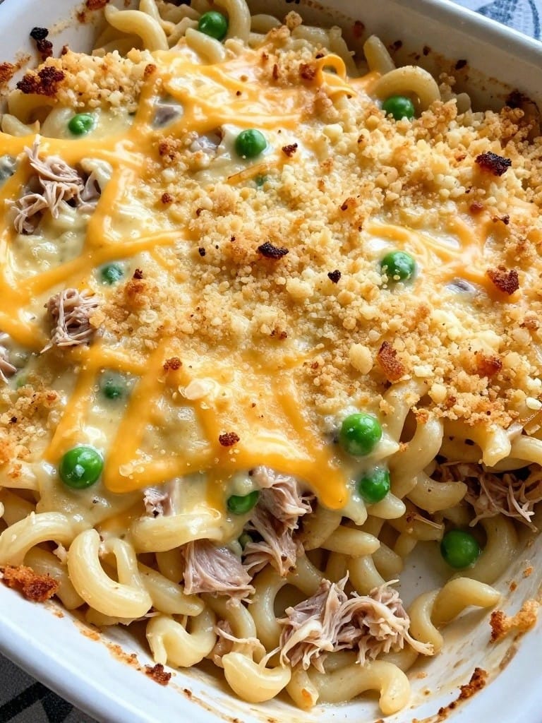 Cheesy Tuna Noodle Casserole with Buttery Crumbs