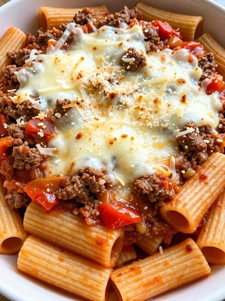 Classic Beef Bolognese Baked Rigatoni
