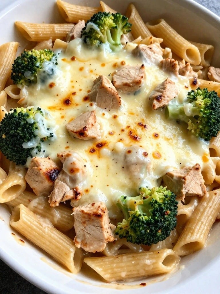 Creamy Chicken Alfredo Baked Penne with Broccoli
