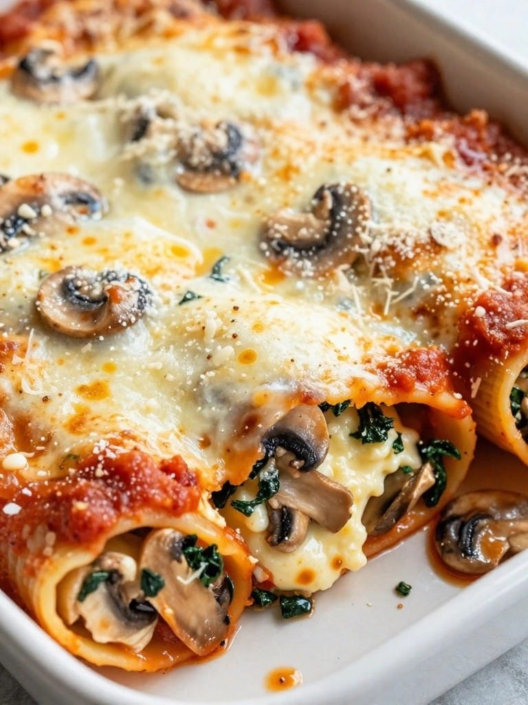 Mushroom and Swiss Chard Baked Manicotti