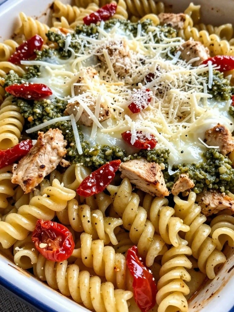 Pesto Chicken and Sun-Dried Tomato Baked Fusilli