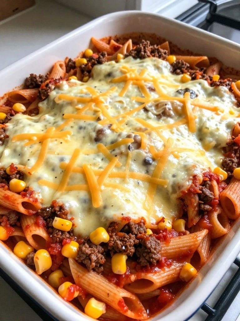 Beef Enchilada Pasta Bake