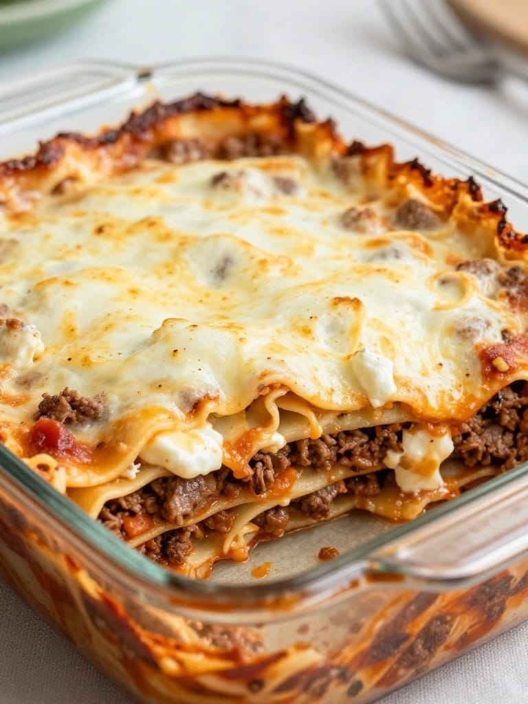 Beef Lasagna Casserole with Ricotta Layers