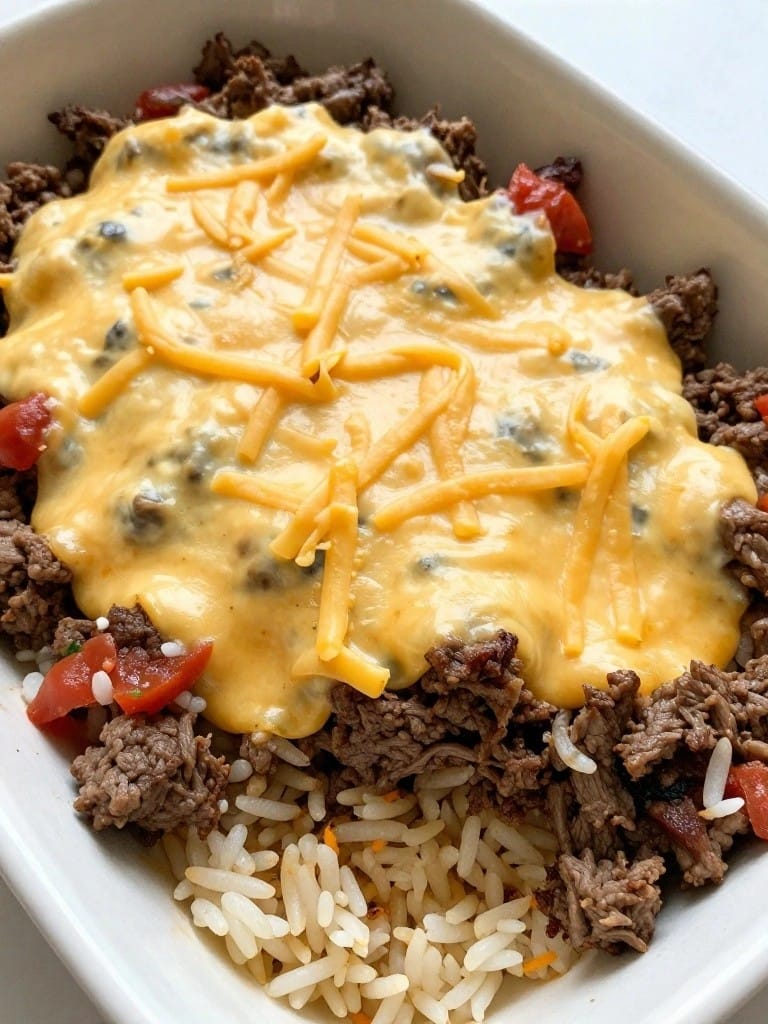Beef Taco Rice Bake with Mild Salsa