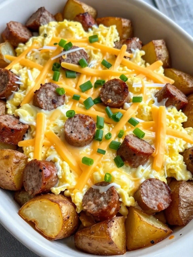 Breakfast Sausage and Egg Loaded Baked Potato Casserole