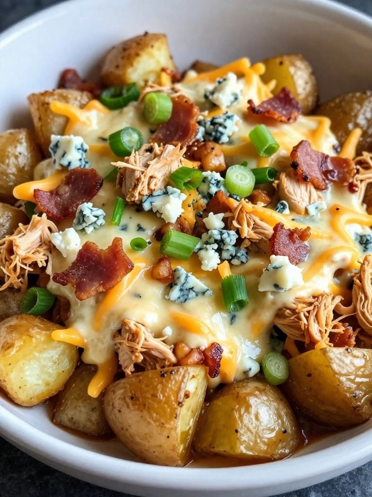 Buffalo Chicken Loaded Baked Potato Casserole