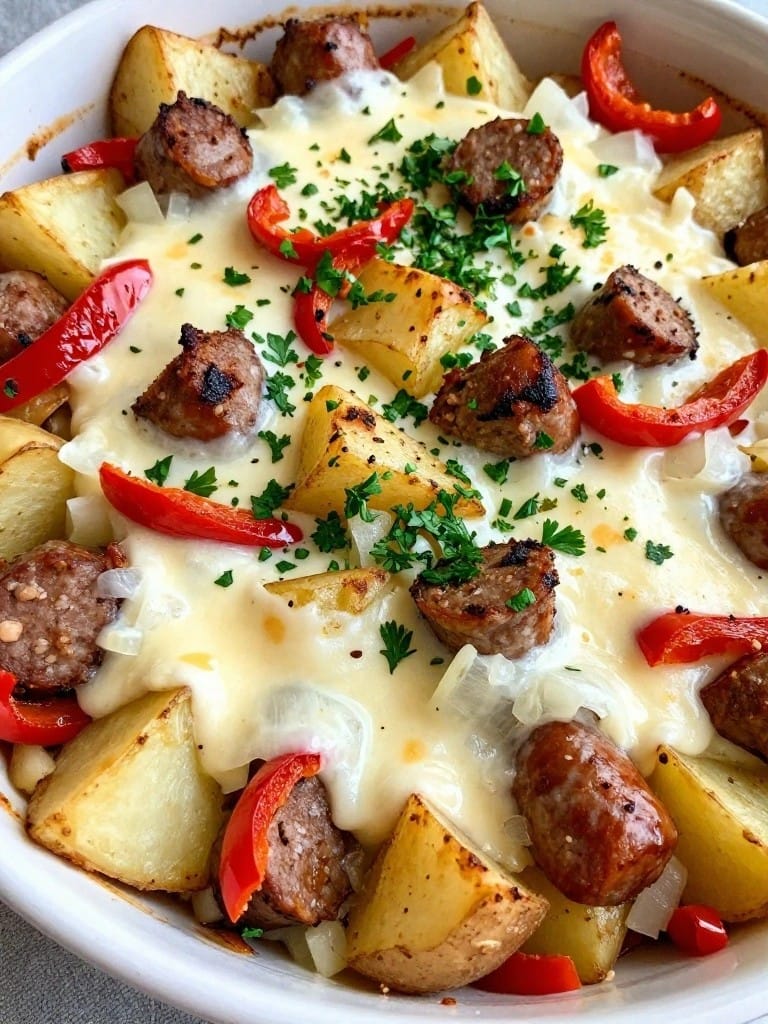 Italian Sausage and Roasted Pepper Loaded Baked Potato Casserole