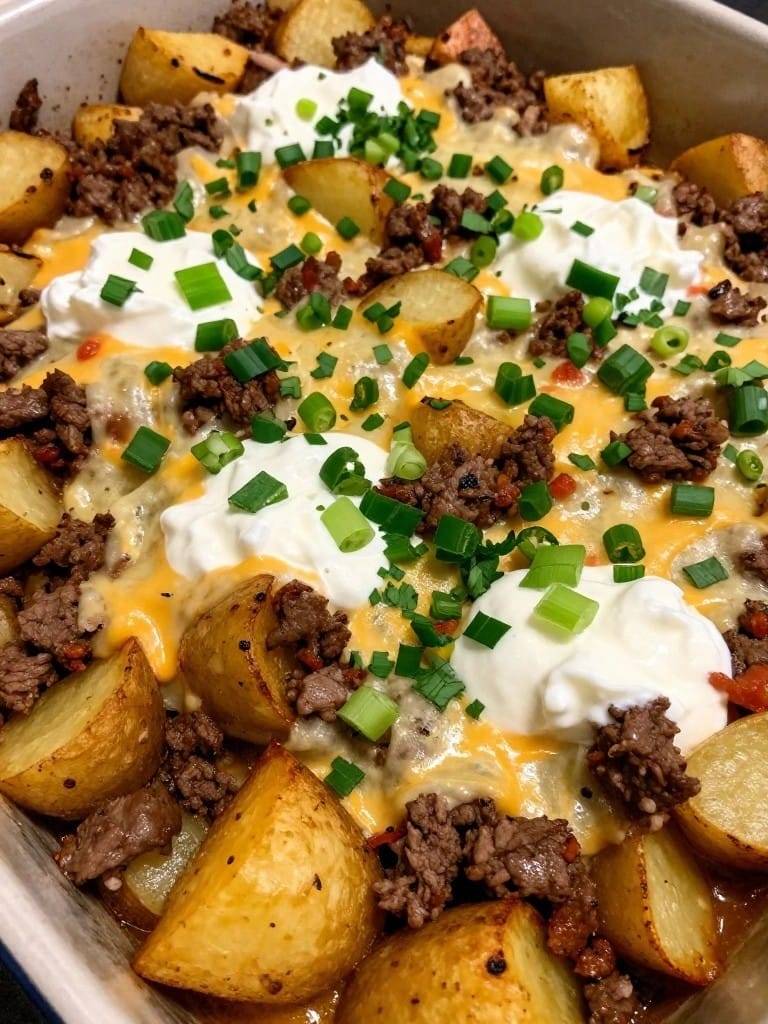 Mexican Taco Beef Loaded Baked Potato Casserole