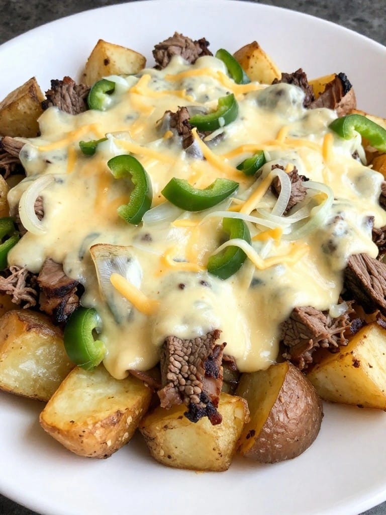 Philly Cheesesteak Loaded Baked Potato Casserole