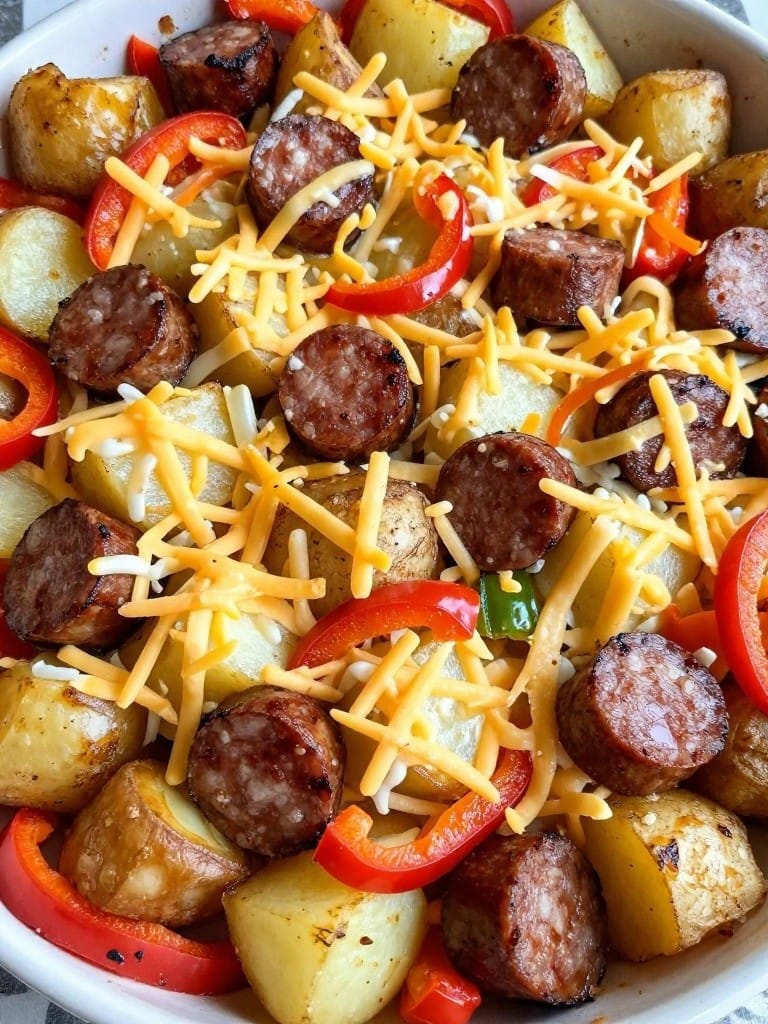 Cajun Andouille Sausage Potato Casserole with Bell Peppers