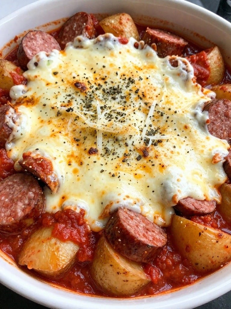 Cheesy Italian Sausage and Potato Casserole with Marinara