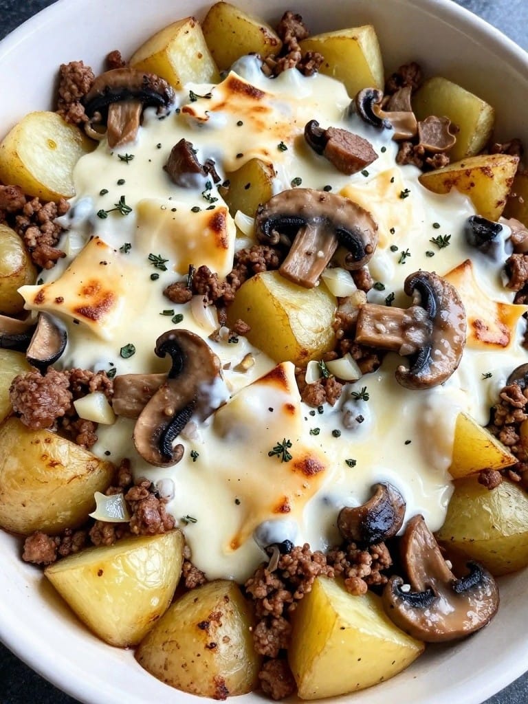 Wild Mushroom and Swiss Sausage Potato Casserole