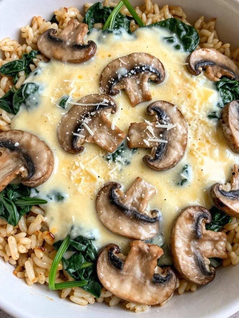 Creamy Mushroom Spinach Rice Casserole