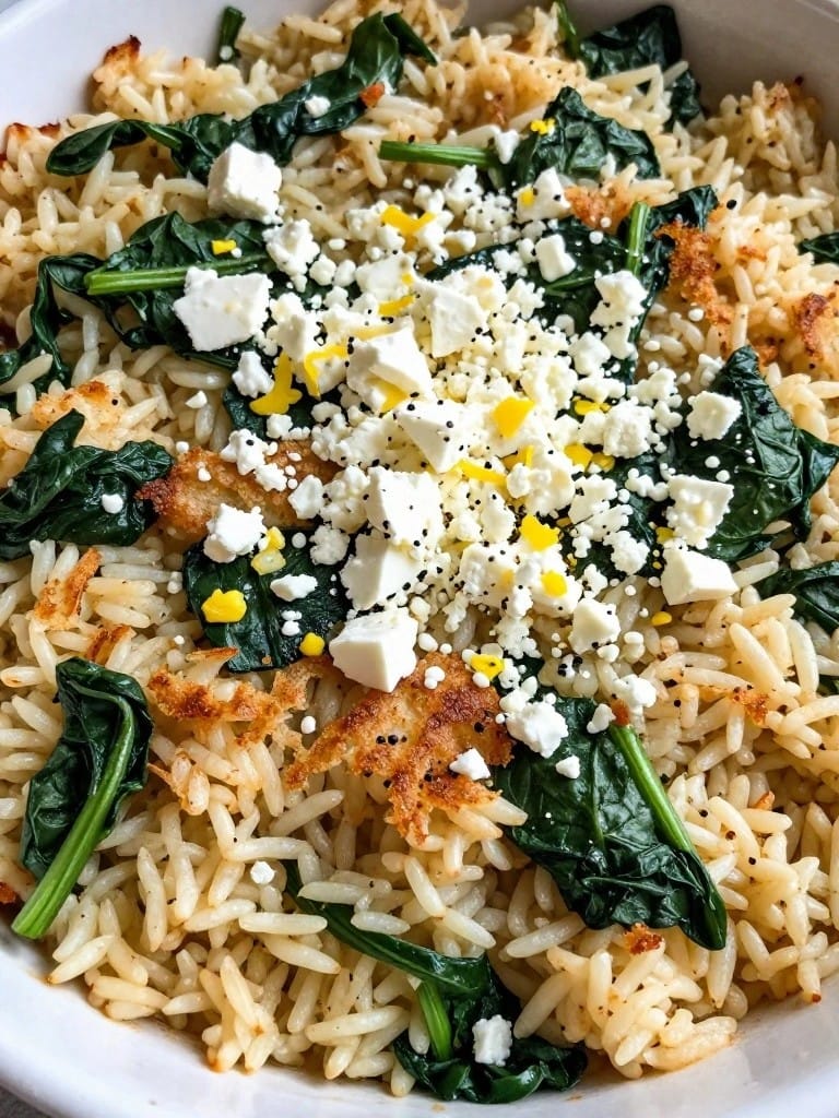 Greek Spinach Feta Lemon Rice Casserole