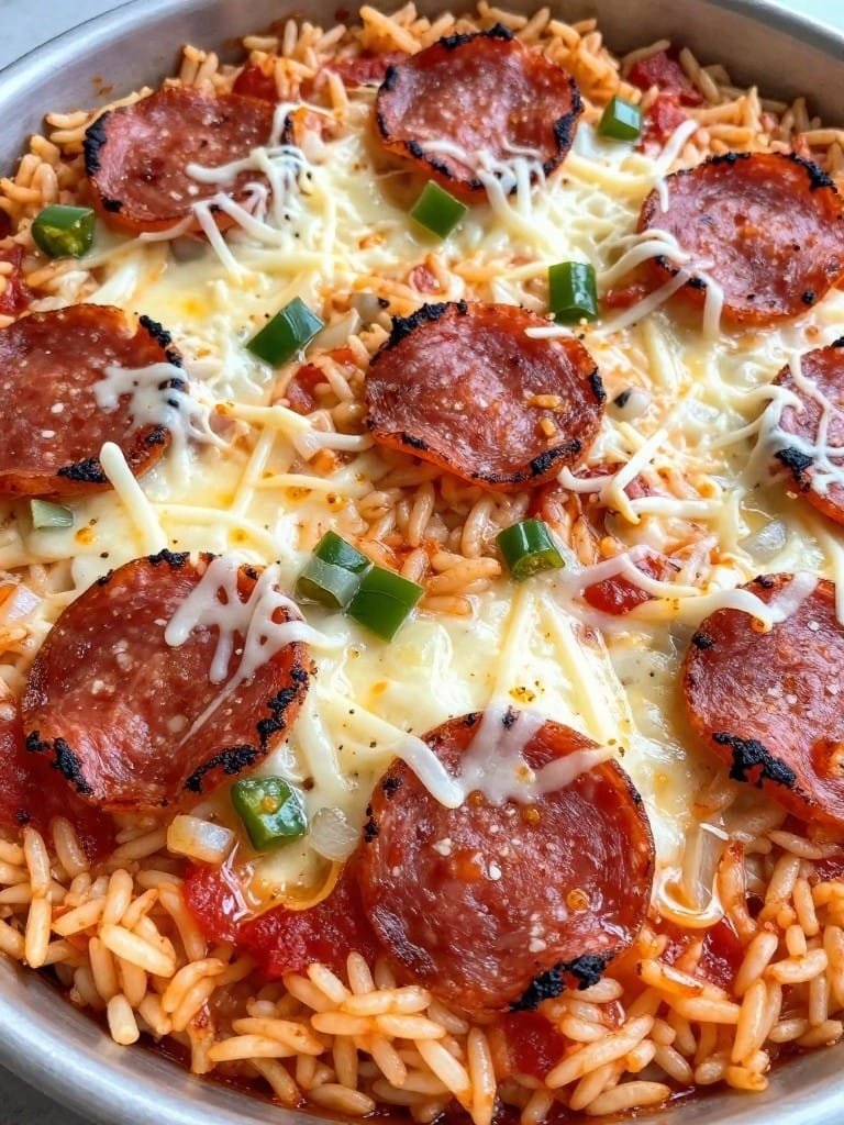 Pepperoni Pizza-Style Rice Casserole