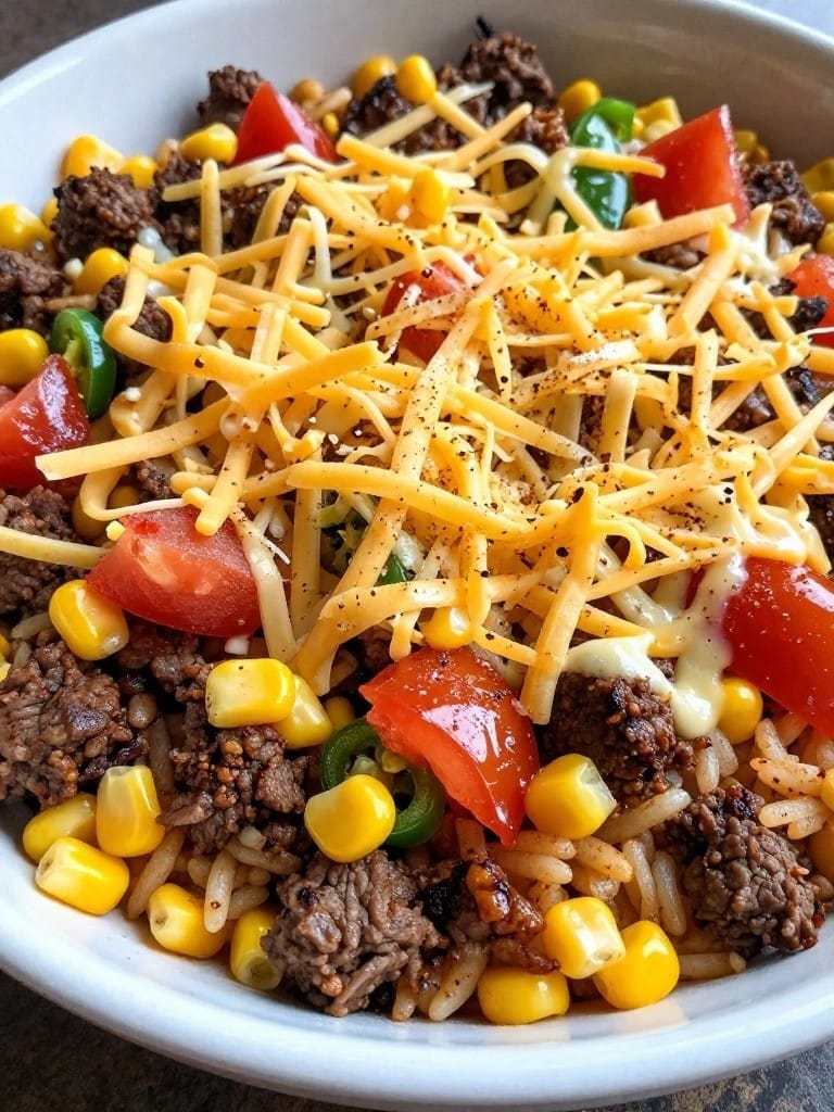 Spicy Mexican Beef and Corn Rice Casserole