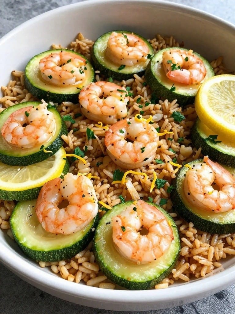 Garlic Shrimp Zucchini and Lemon Rice Casserole