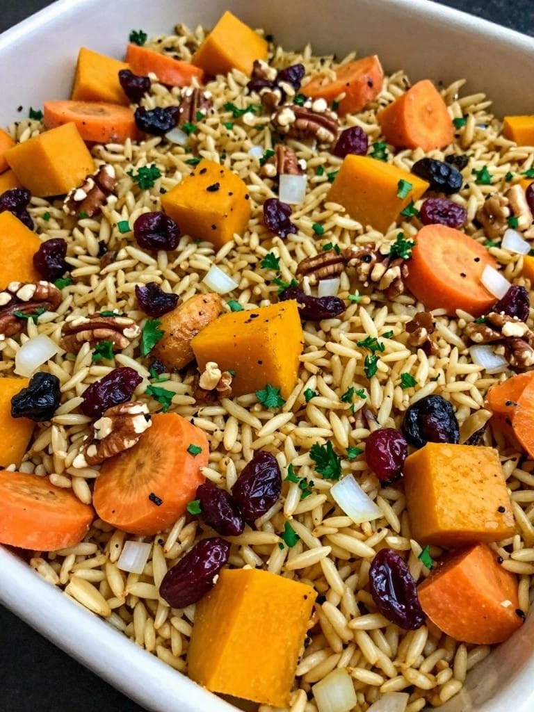 Harvest Vegetable Cranberry and Pecan Wild Rice Casserole