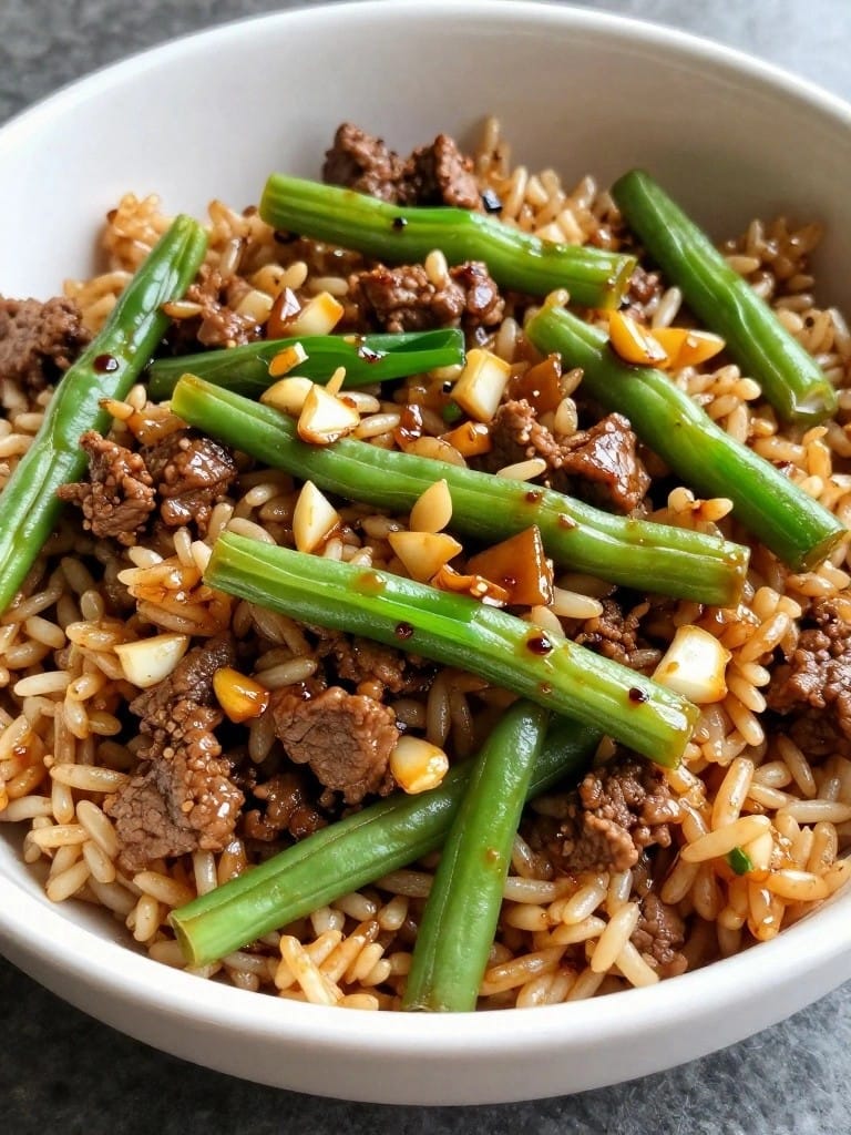 Lean Beef Green Bean and Scallion Teriyaki Rice Bake