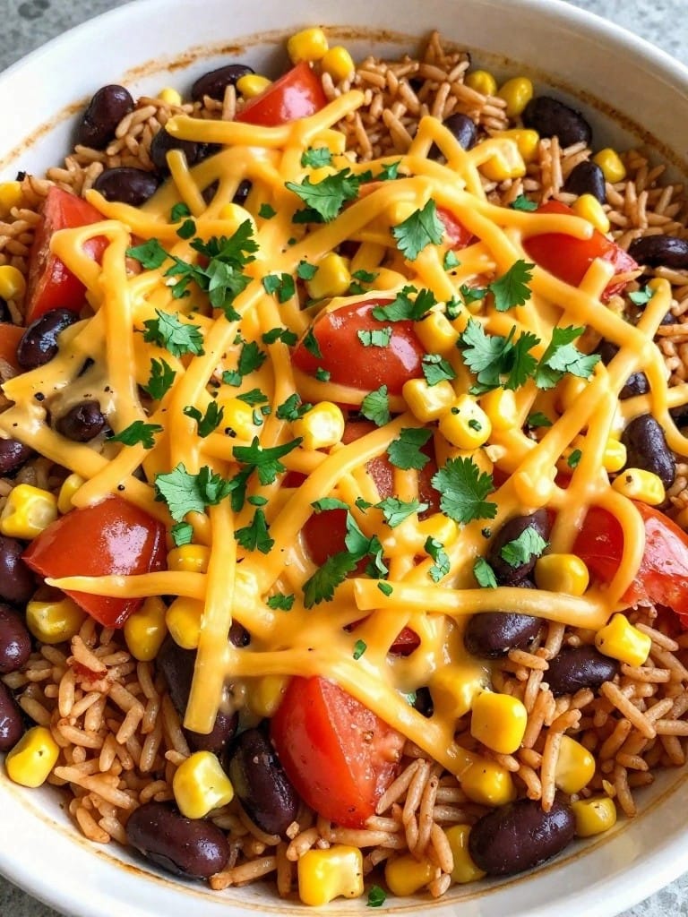 Mexican Black Bean Corn and Tomato Rice Bake