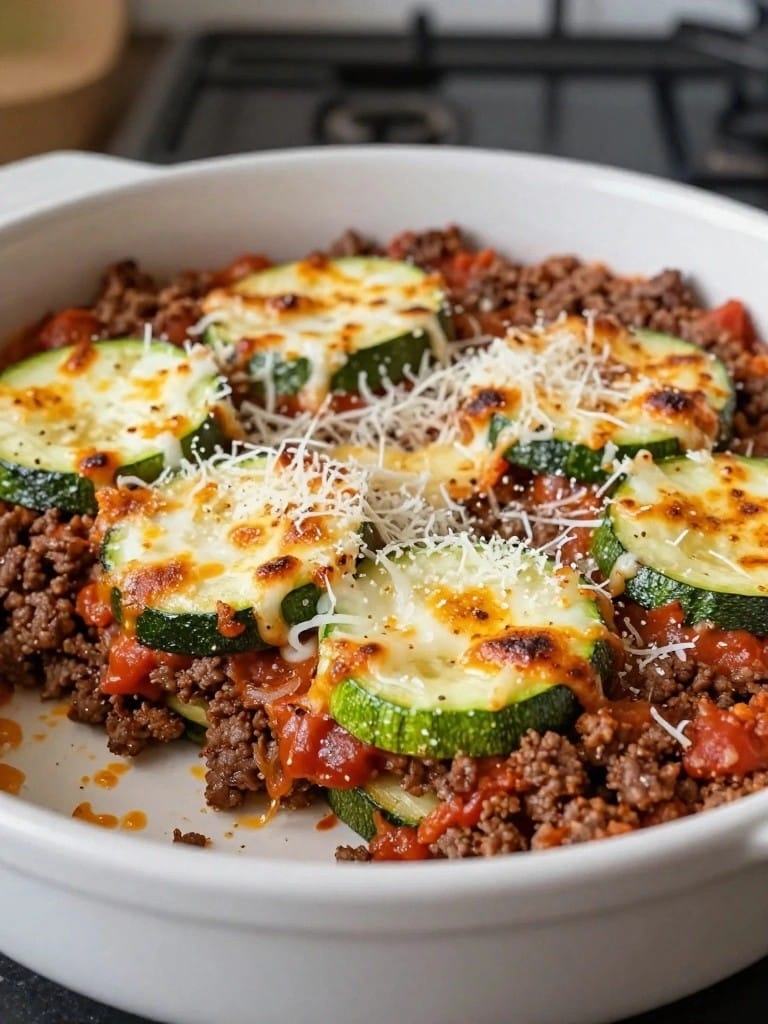 Beef and Zucchini Parmesan Bake with Mozzarella
