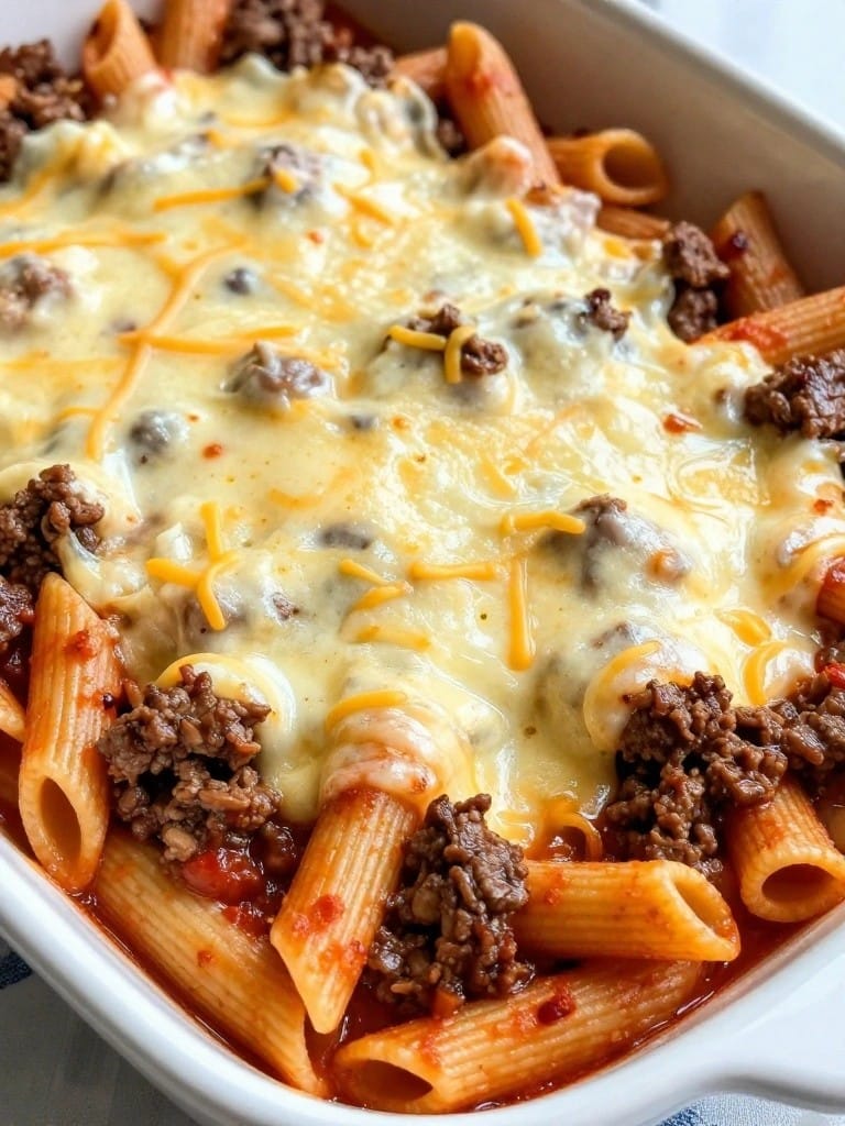 Cheesy Beef and Penne Pasta Casserole