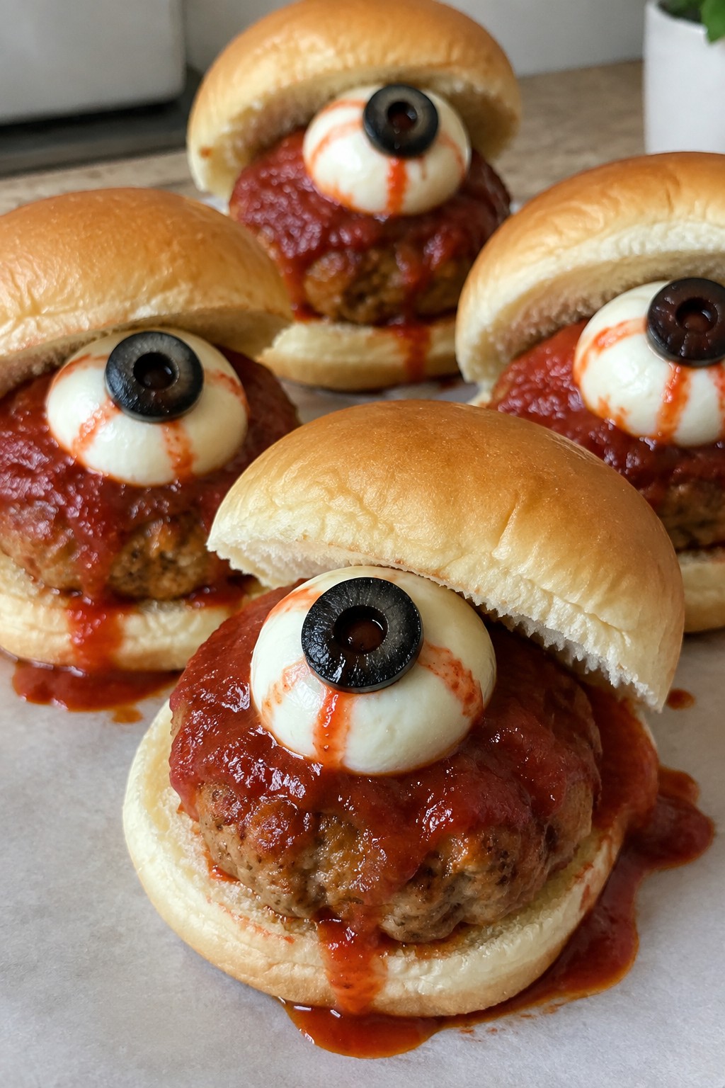 Bloody Eyeball Turkey Meatball Sliders