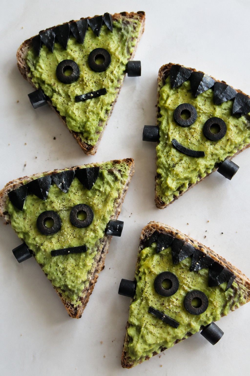 Frankenstein Avocado Toast Triangles