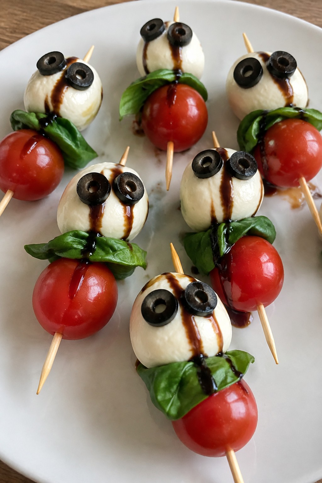 Ghostly Caprese Skewers with Balsamic Drizzle