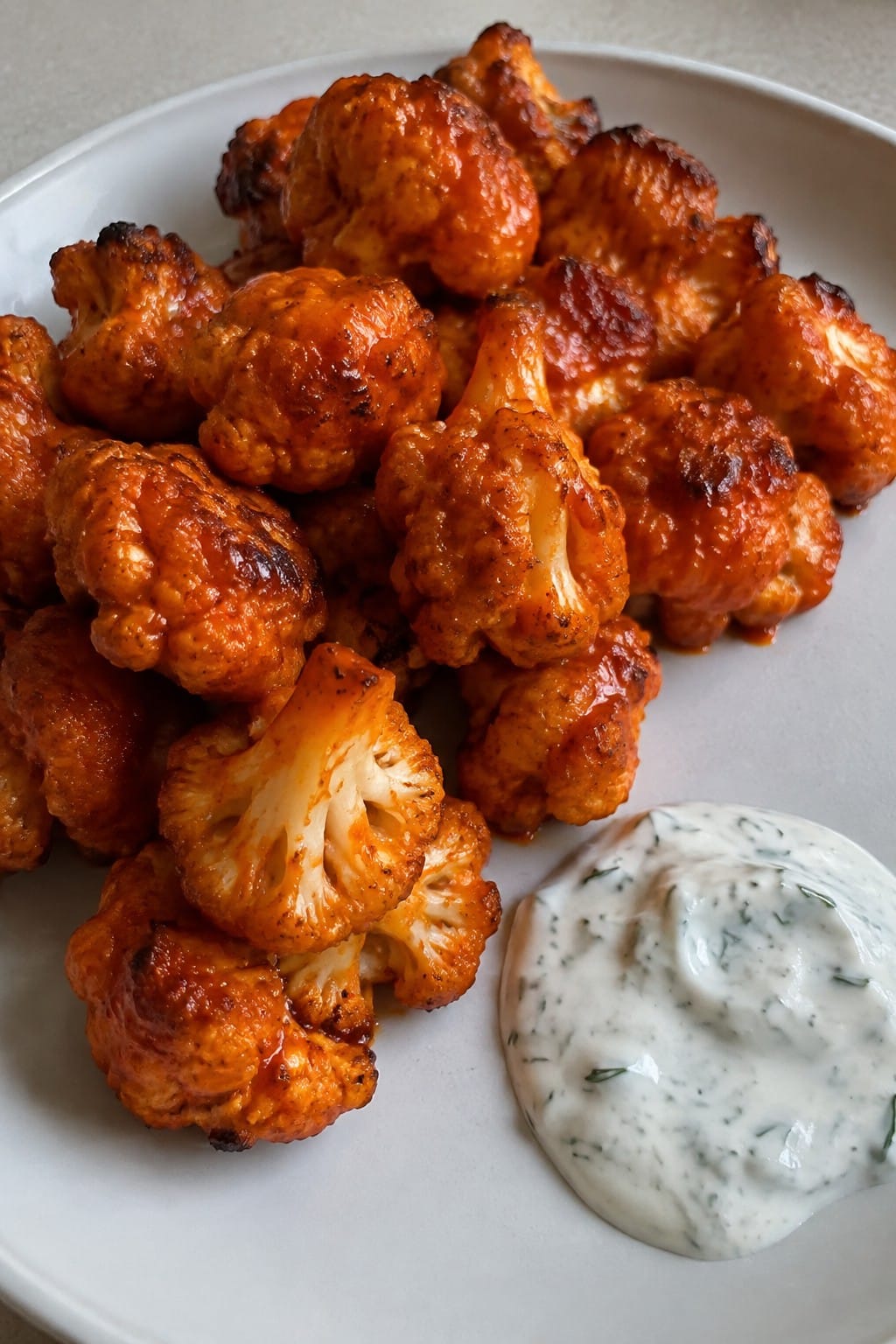 Bat Wing Buffalo Cauliflower Bites with Ranch Dip