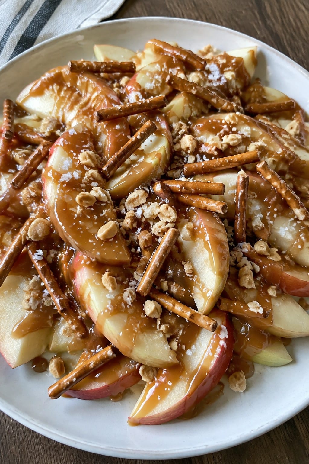 Caramel Apple Nachos with Pretzel Sticks