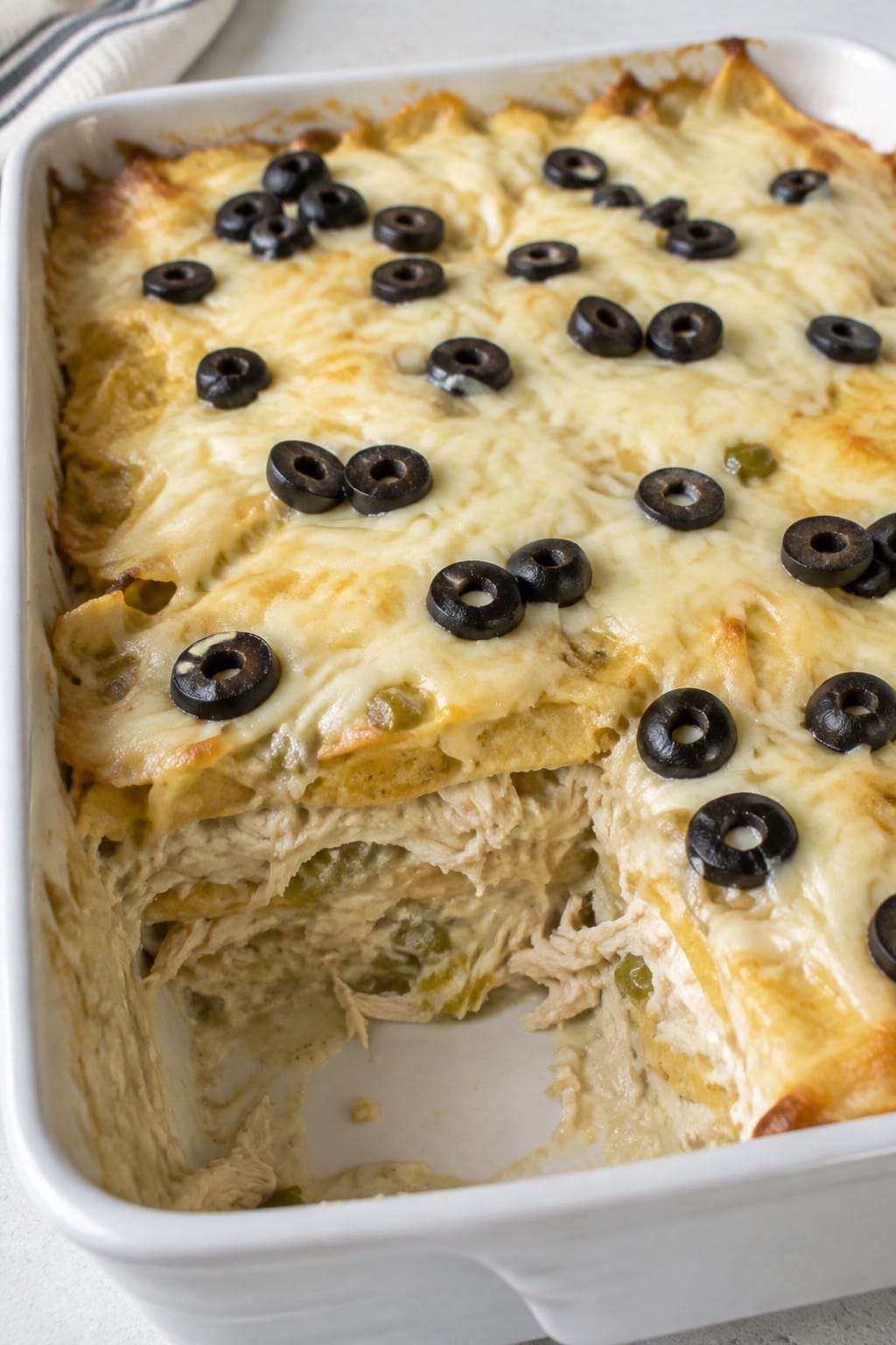 Ghostly White Chicken Enchilada Casserole