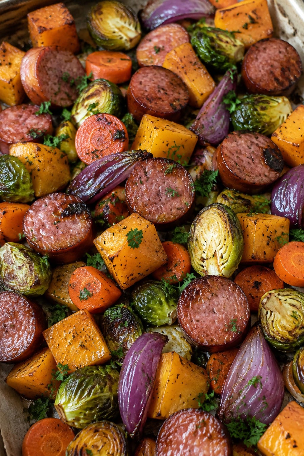 Pumpkin Patch Sausage and Veggie Sheet Pan Bake