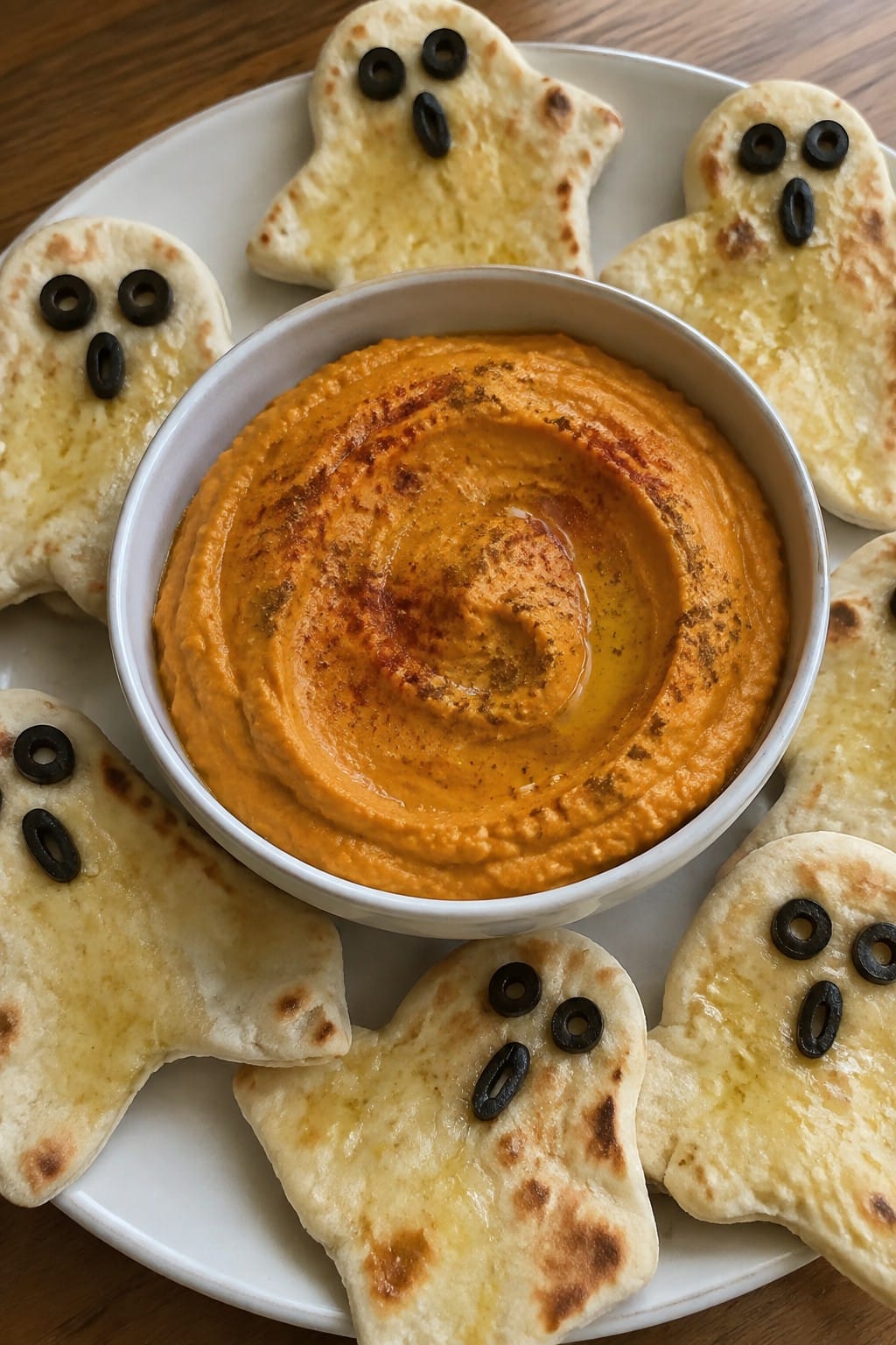 Spiced Pumpkin Hummus Platter with Pita Ghosts