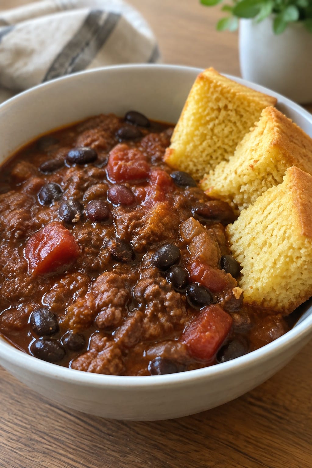 Witch’s Cauldron Beef Chili with Cornbread Dippers