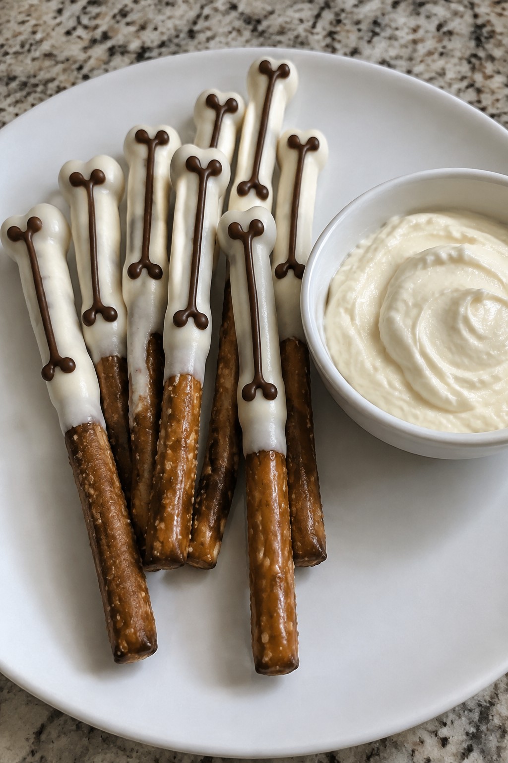 Skeleton Pretzel Rods with Dip