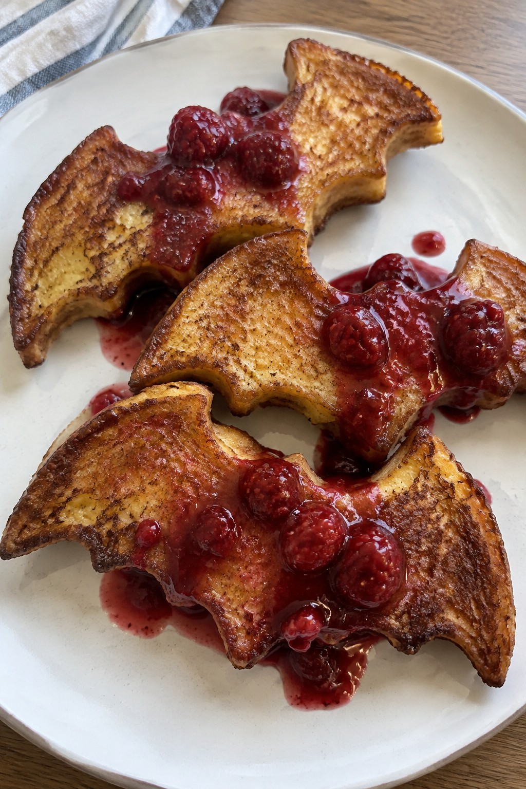Bat Wing Cinnamon French Toast with Raspberry Drizzle