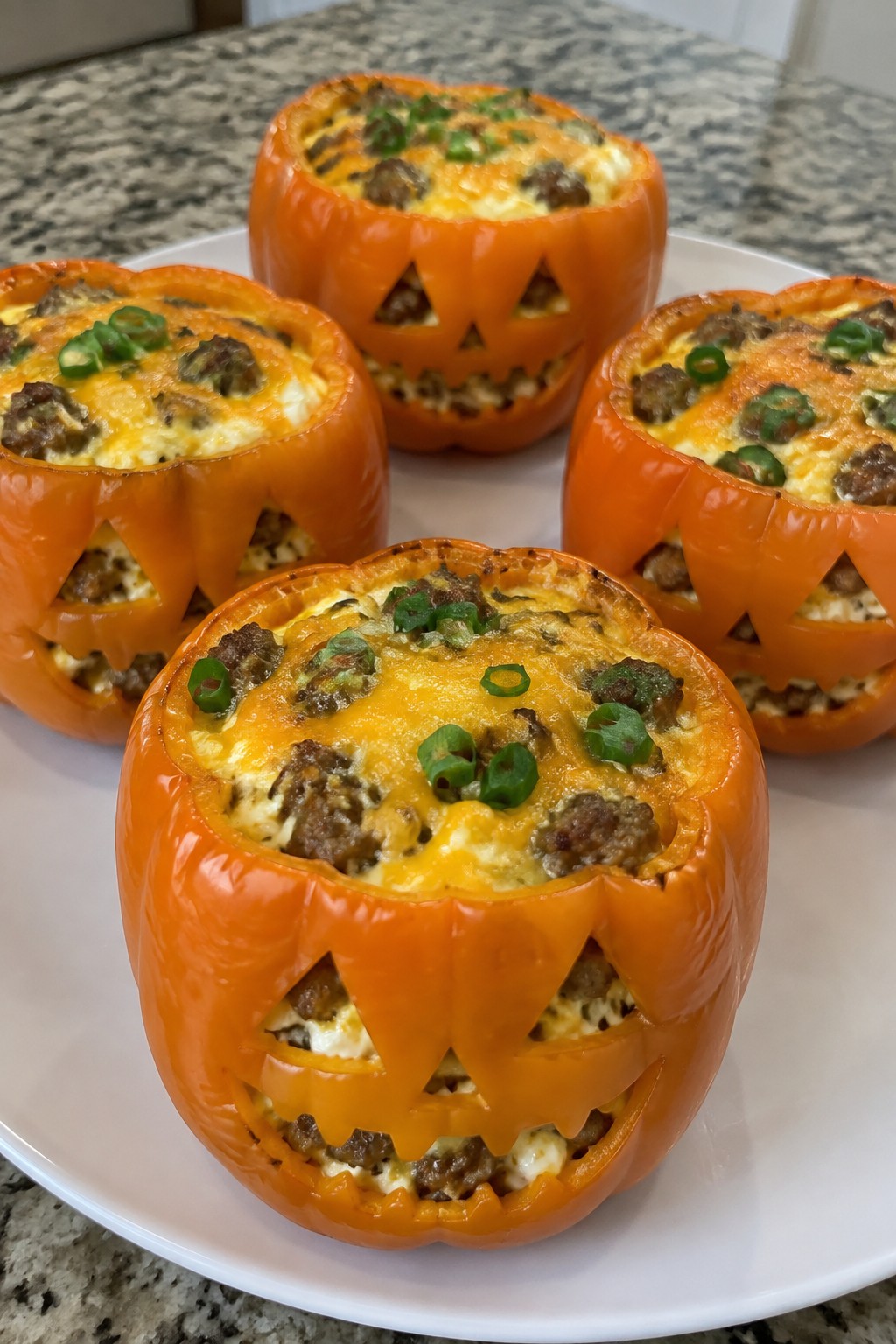 Jack-O'-Lantern Stuffed Breakfast Peppers with Eggs