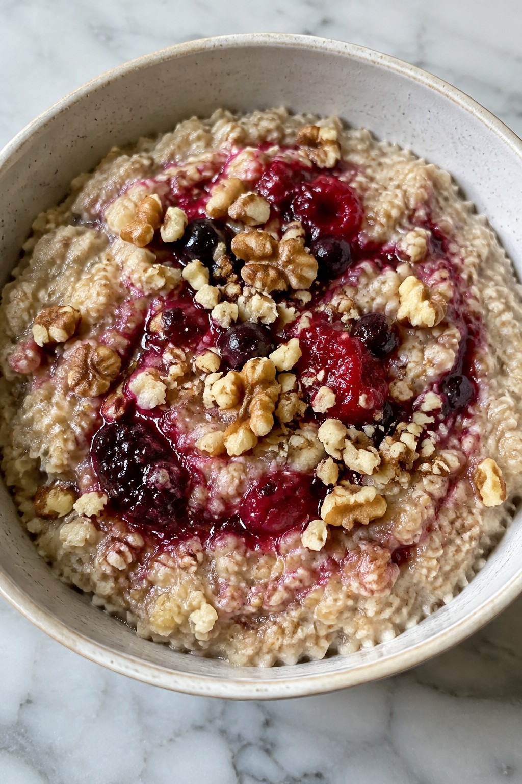 Zombie Brain Steel-Cut Oats with Berry Swirl and Nuts