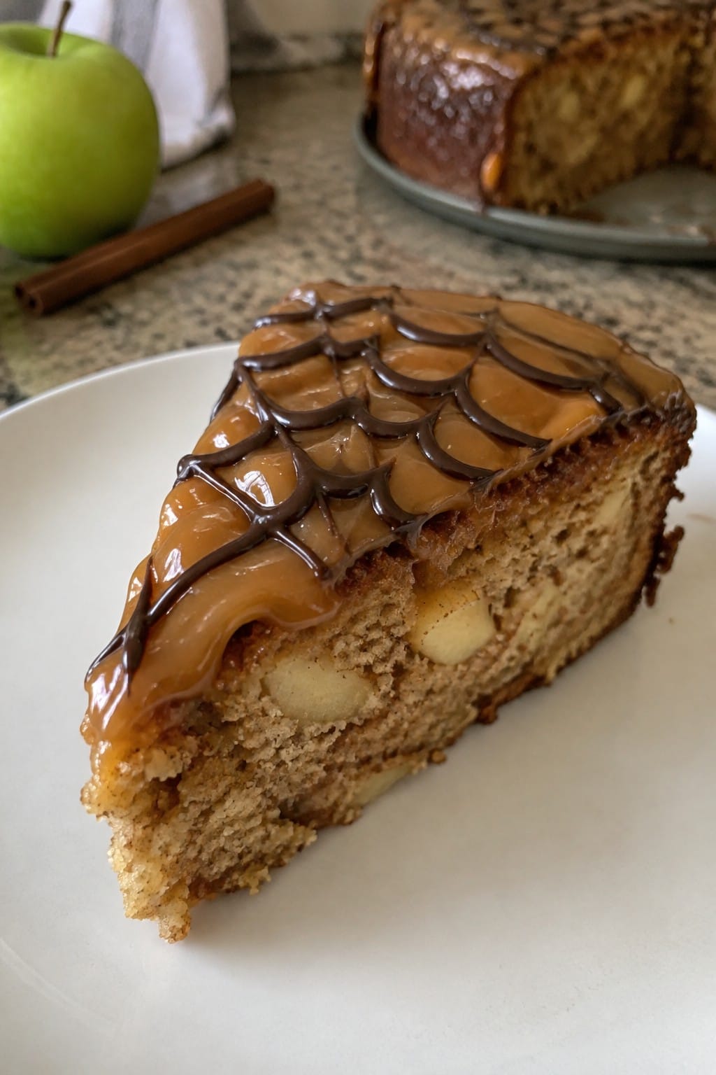 Spiderweb Caramel Apple Cake