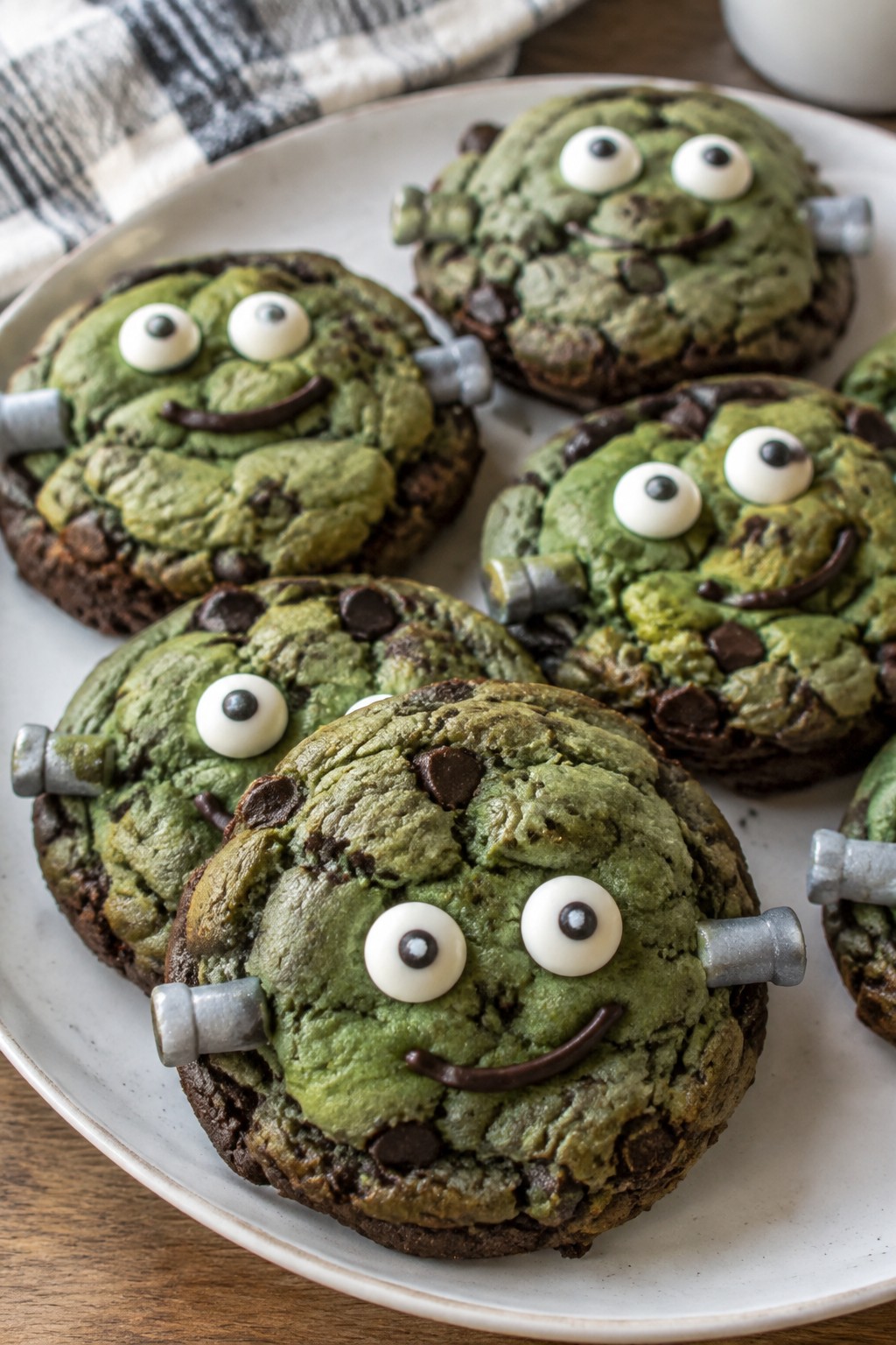 Frankenstein Brownie Cookies with Bolt Eyes