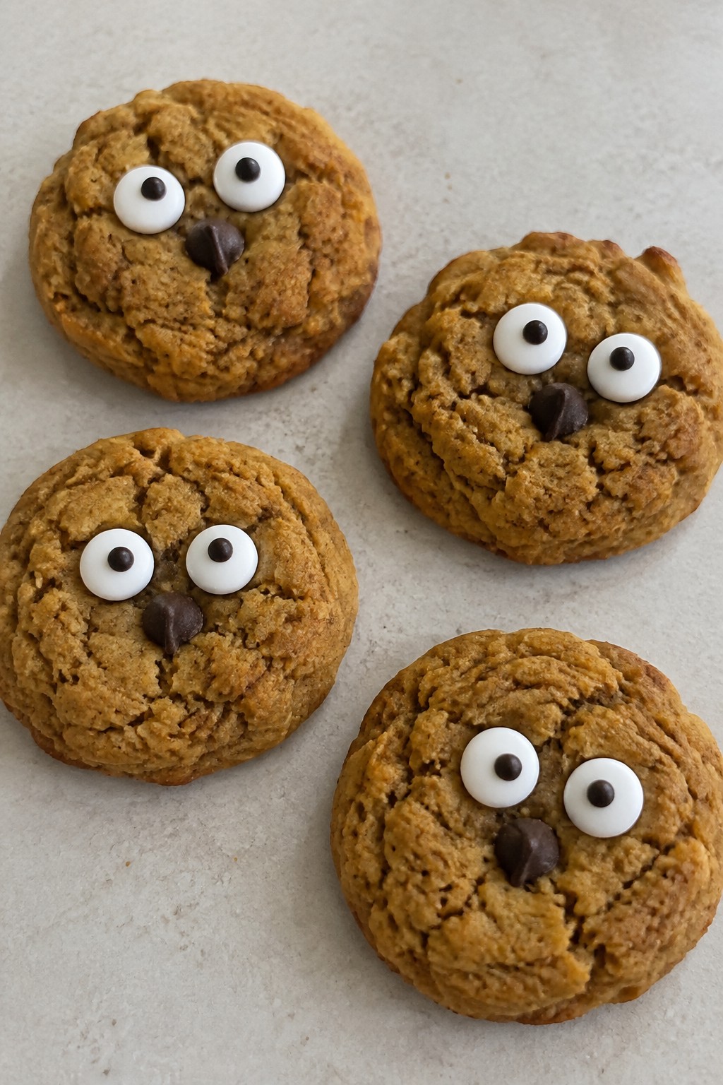 Owl-Faced Pumpkin Spice Cookies with Candy Eyes