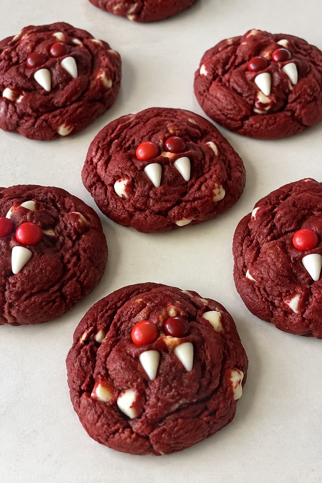 Vampire Fang Red Velvet Cookies with Red Candy Eyes
