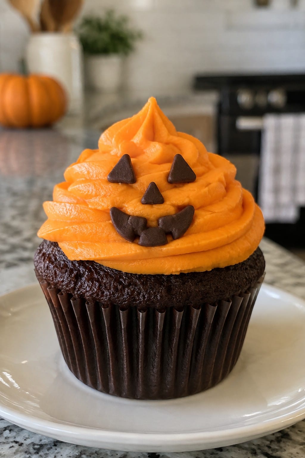 Jack-o'-Lantern Stuffed Chocolate Cupcakes