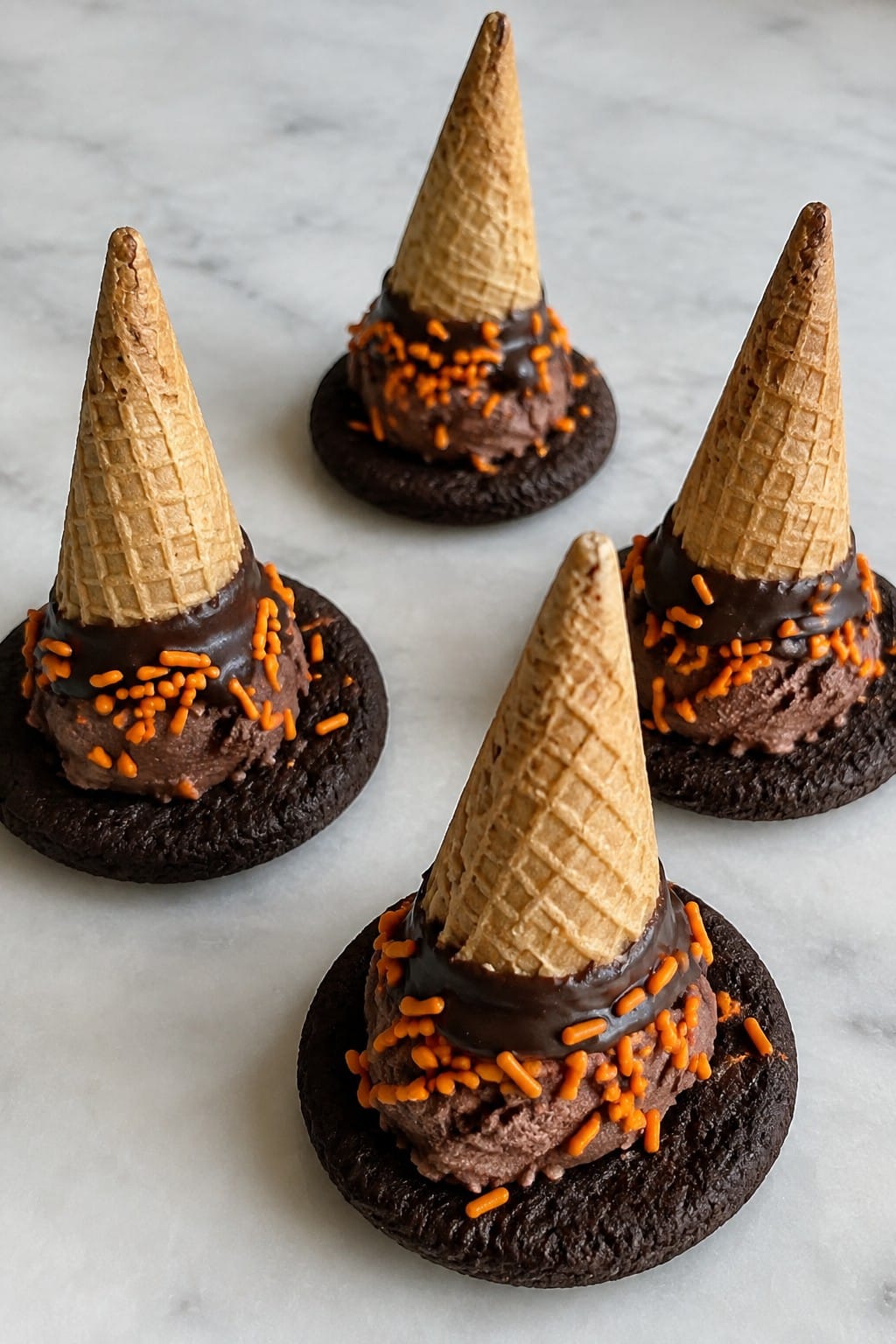 Witch Hat Cookie Cones Filled with Ice Cream