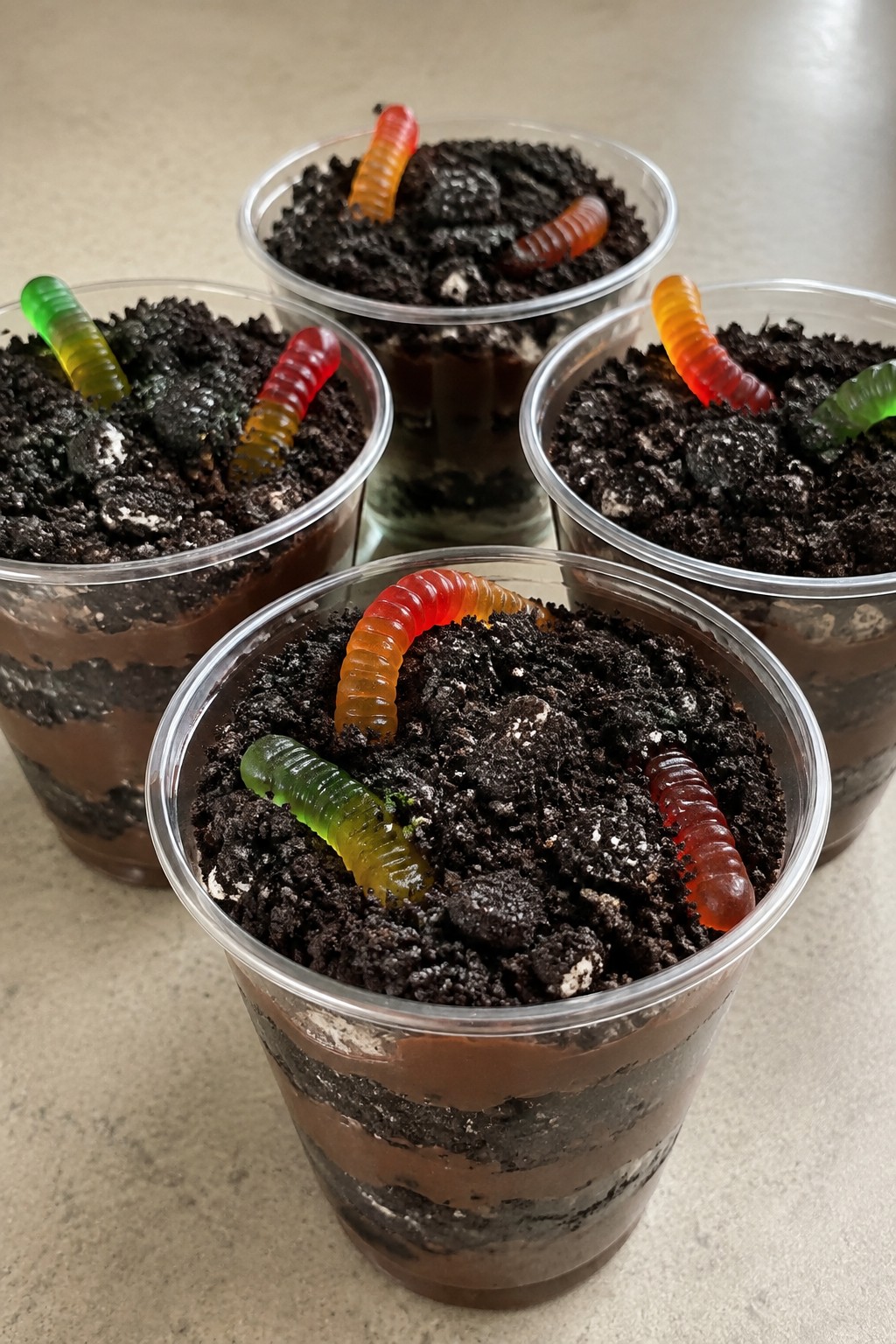 Graveyard Dirt Pudding Cups with Gummy Worms