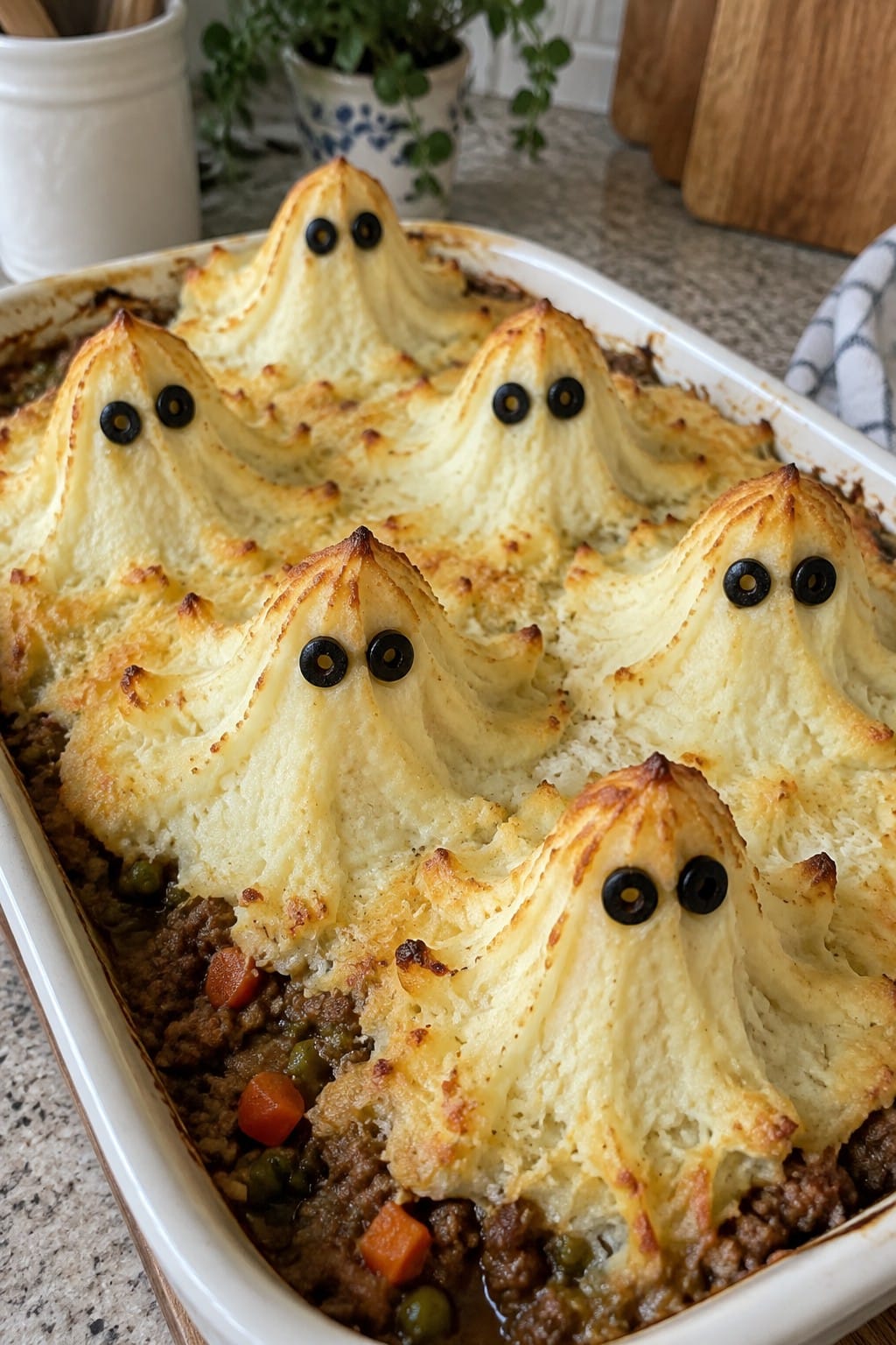 Ghostly Shepherd’s Pie with Parmesan Mashed Potato Topping