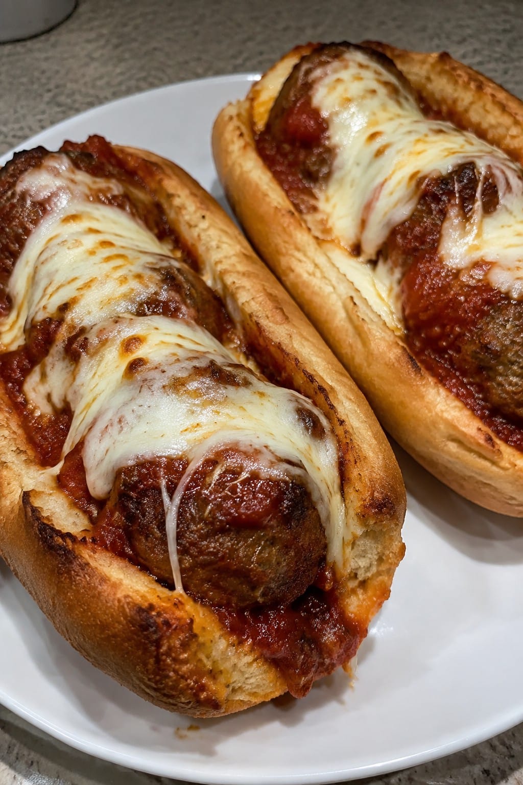 Monster Meatball Subs with Marinara and Melted Mozzarella