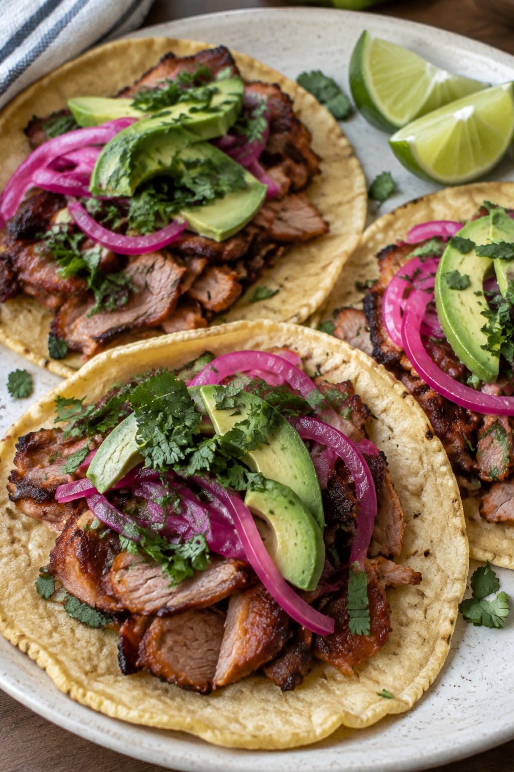 Smoky Chipotle Pork Tacos with Pickled Onions and Avocado