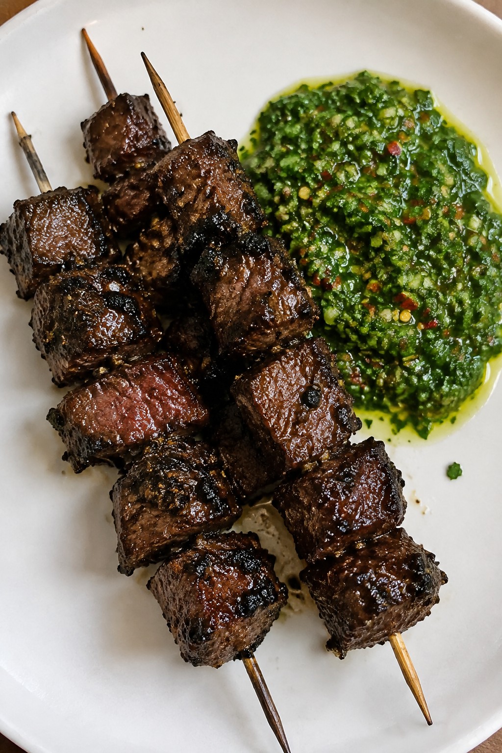Black Garlic Beef Tenderloin Skewers with Chimichurri